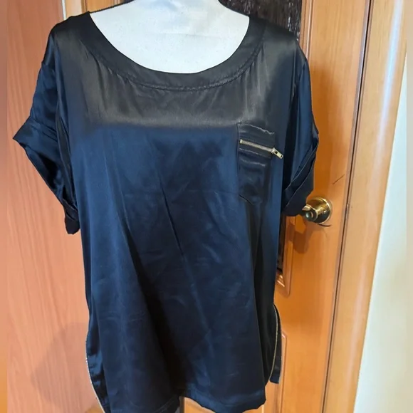 DVF Diane von Furstenberg satin 100% silk blouse shirt Sz 14 - Picture 2 of 16